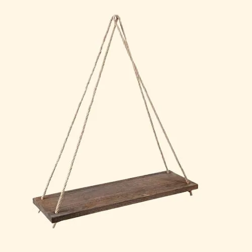 Etagère suspendue bois fixée par corde