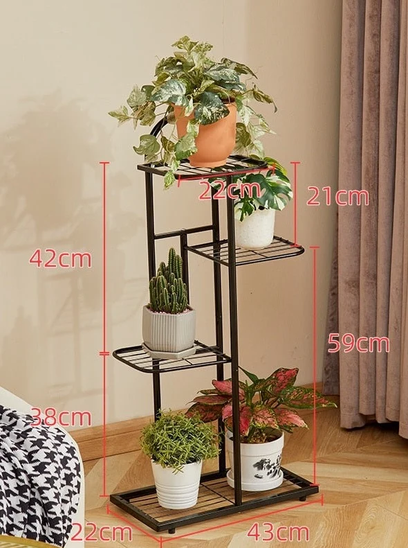 Etagère pour plantes sol verticale en métal à planches en quinconce