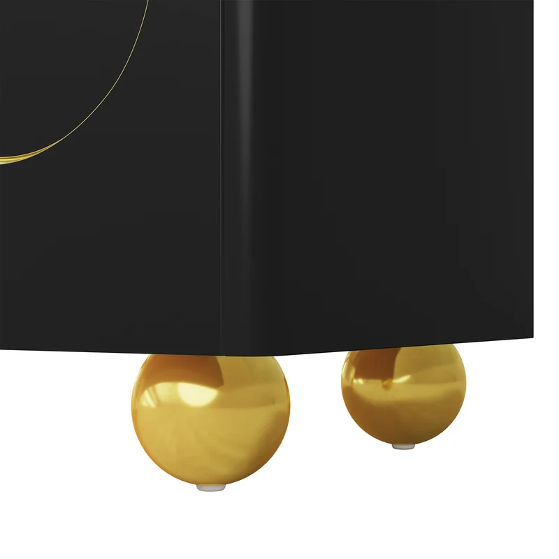 Buffet noir 4 portes motif texturé accents dorés 140x40x74cm MINIMALISTCHESTSET