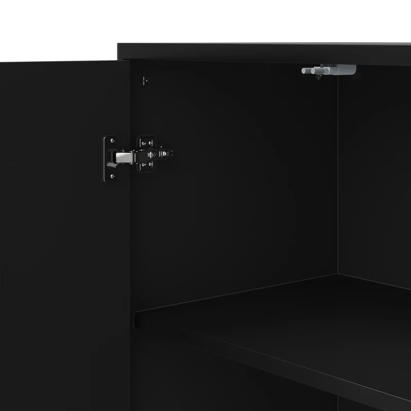 Buffet noir 4 portes motif texturé accents dorés 140x40x74cm MINIMALISTCHESTSET