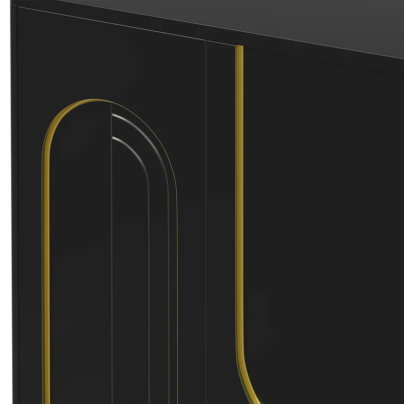 Buffet noir 4 portes motif texturé accents dorés 140x40x74cm MINIMALISTCHESTSET