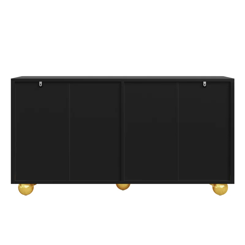 Buffet noir 4 portes motif texturé accents dorés 140x40x74cm MINIMALISTCHESTSET