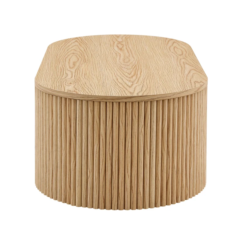 Table basse ovale en chêne clair avec grand tiroir et rainures flûtées verticales 105x 54x38cm MINIMALISTCURTAINART