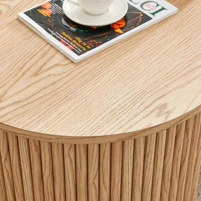 Table basse ovale en chêne clair avec grand tiroir et rainures flûtées verticales 105x 54x38cm MINIMALISTCURTAINART