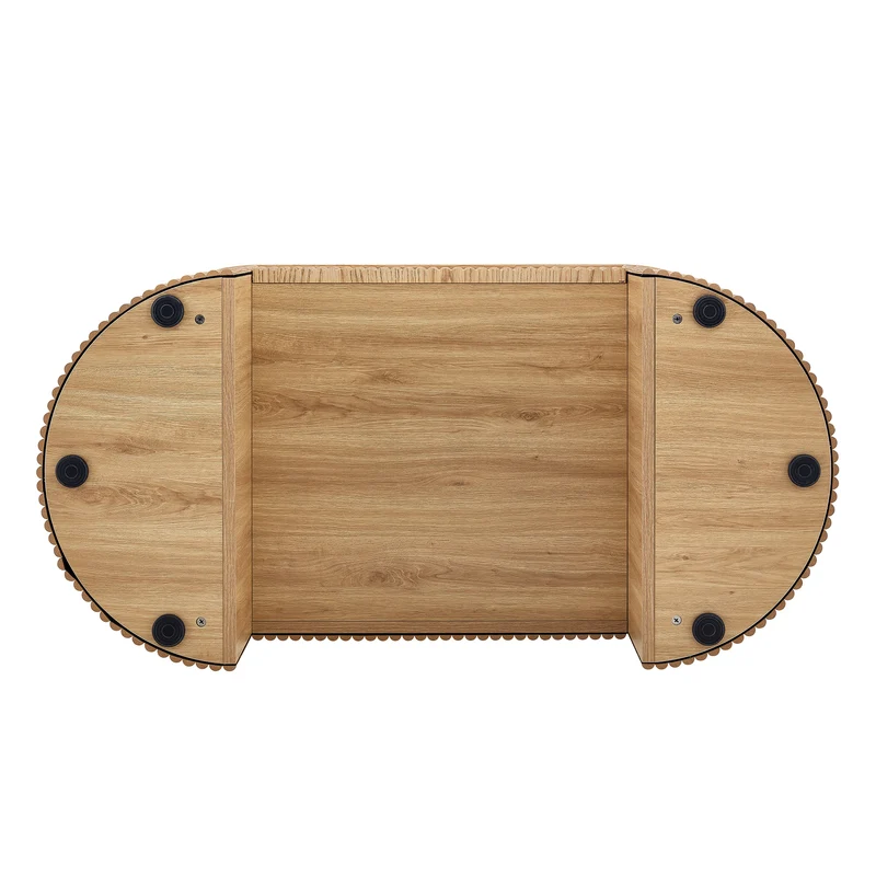Table basse ovale en chêne clair avec grand tiroir et rainures flûtées verticales 105x 54x38cm MINIMALISTCURTAINART