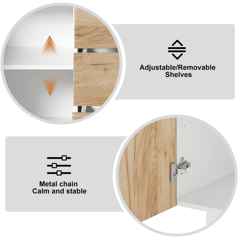Buffet moderne blanc effet bois naturel avec 3 tiroirs, 2 portes et 3 niches ouvertes MINIMALISTMIRROR