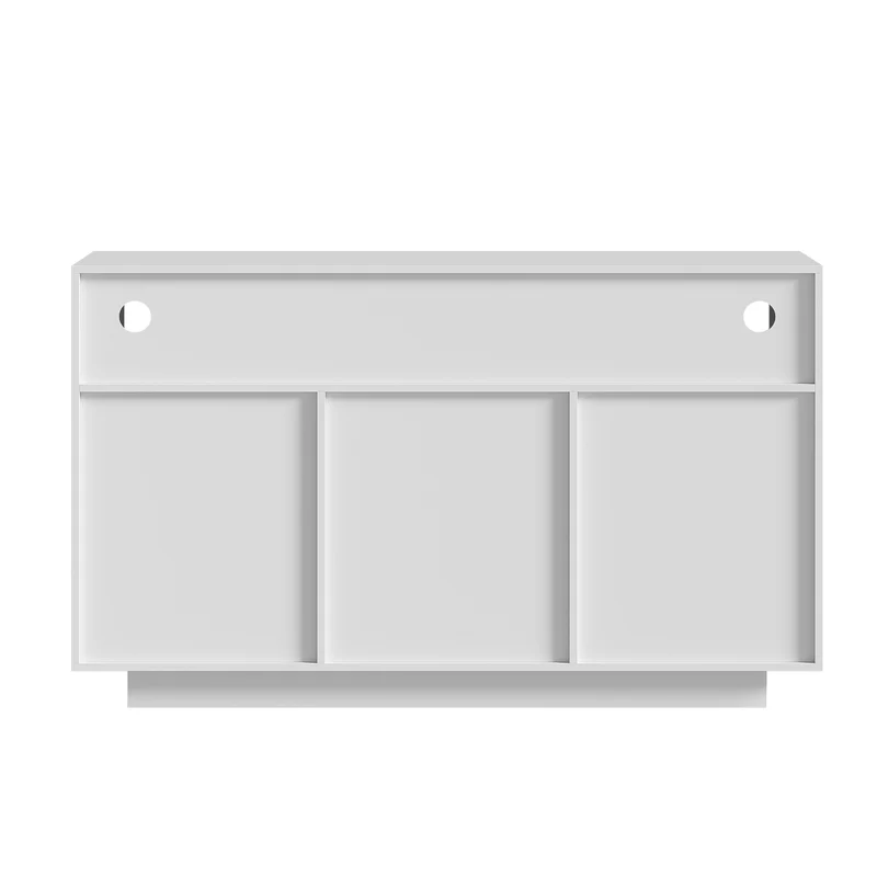 Buffet moderne blanc effet bois naturel avec 3 tiroirs, 2 portes et 3 niches ouvertes MINIMALISTMIRROR