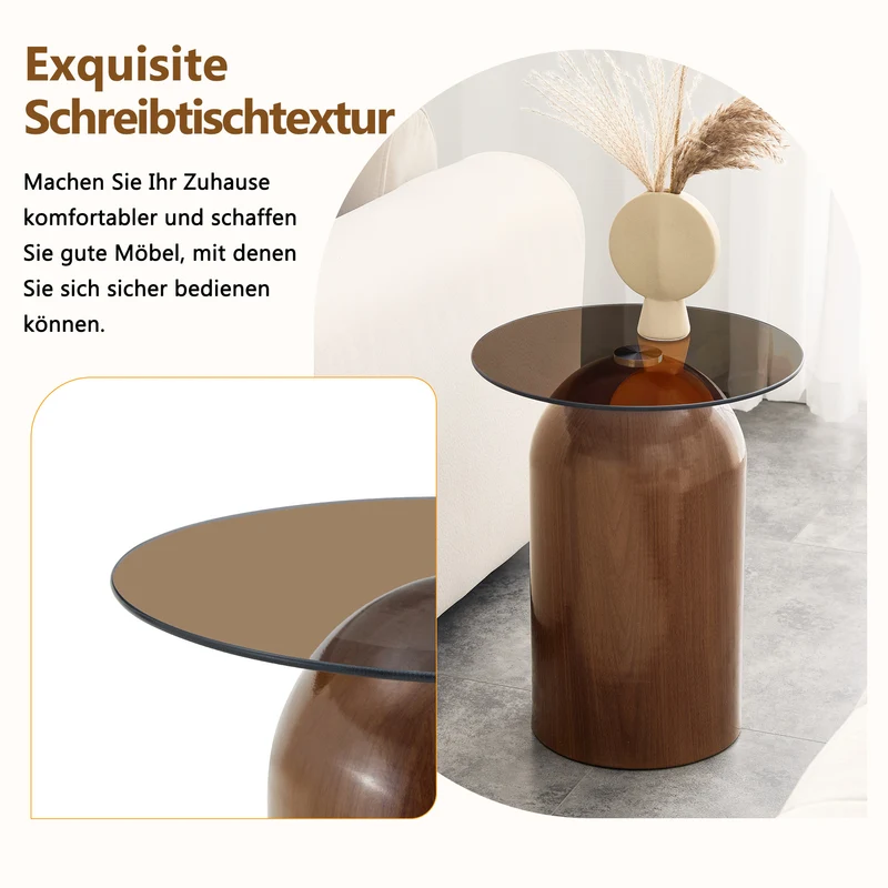 Set de 2 tables basses gigognes cloche en verre trempé et acier effet noyer MINIMALISTELITE