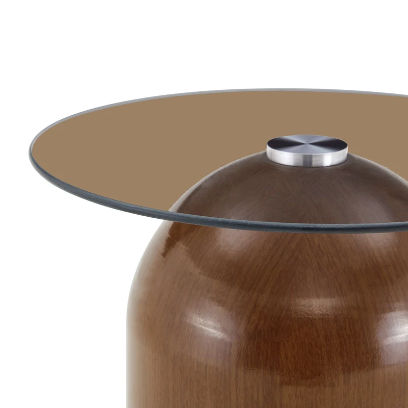 Set de 2 tables basses gigognes cloche en verre trempé et acier effet noyer MINIMALISTELITE