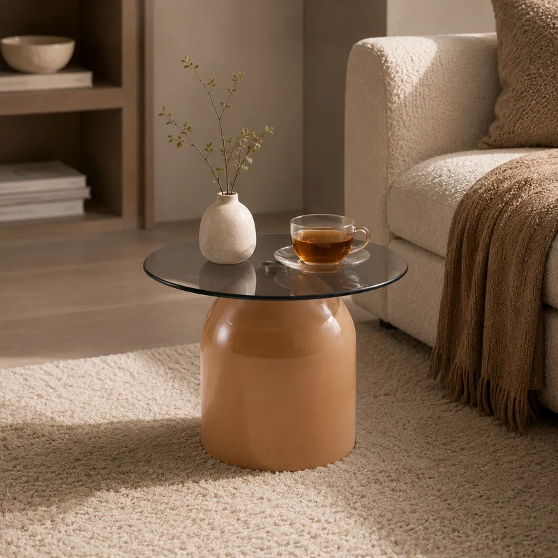 Ensemble de tables basses gigognes cloches Ø40/50cm en verre trempé teinté et acier brillant vert/café MINIMALISTCONSOLEART