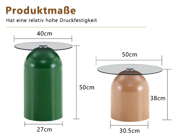 Ensemble de tables basses gigognes cloches Ø40/50cm en verre trempé teinté et acier brillant vert/café MINIMALISTCONSOLEART