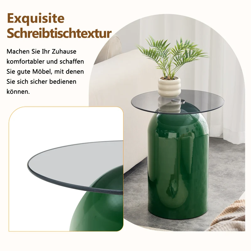 Ensemble de tables basses gigognes cloches Ø40/50cm en verre trempé teinté et acier brillant vert/café MINIMALISTCONSOLEART