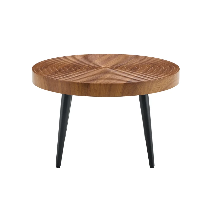 Table basse ronde Ø60 cm en noyer avec plateau texturé motif cernes d'arbre MINIMALISTCEILINGSET