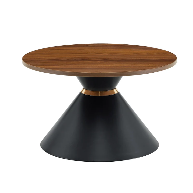 Ensemble de 2 tables basses rondes gigognes Ø70/50cm effet noyer & métal noir MINIMALISTNIGHTSTAND