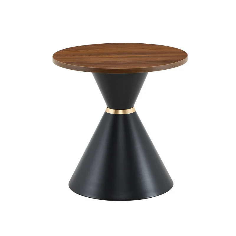 Ensemble de 2 tables basses rondes gigognes Ø70/50cm effet noyer & métal noir MINIMALISTNIGHTSTAND