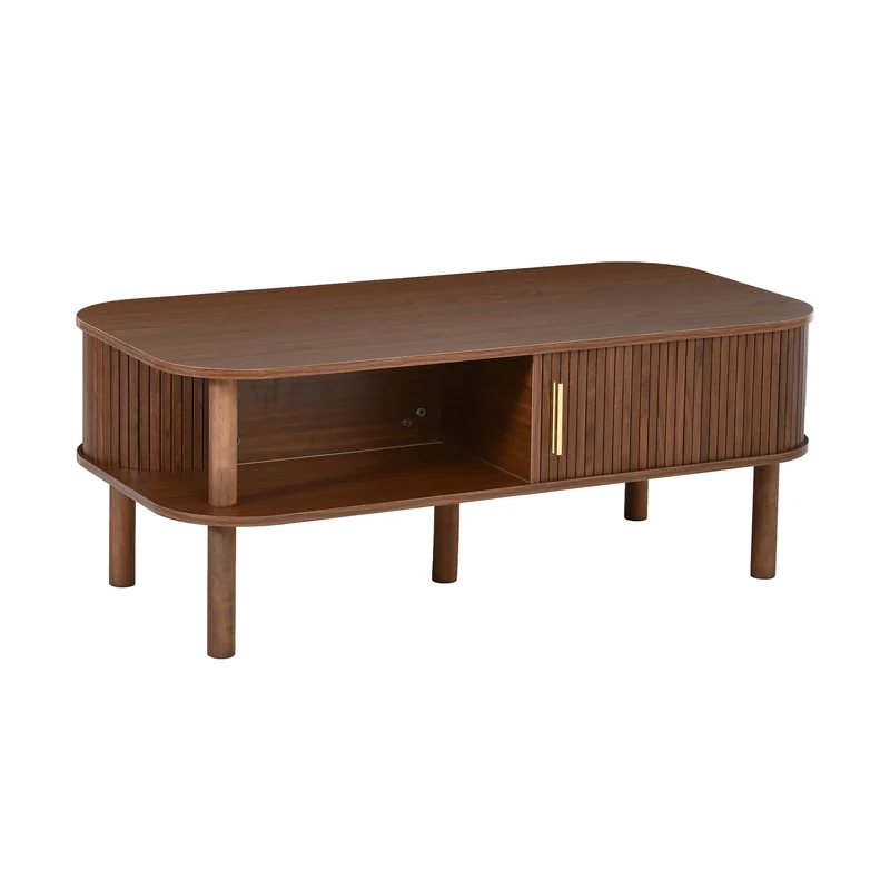 Table basse effet bois noyer avec rangement ouvert 2 portes coulissantes détails dorés 110x55x45 cm ITALIAN DIVIDER