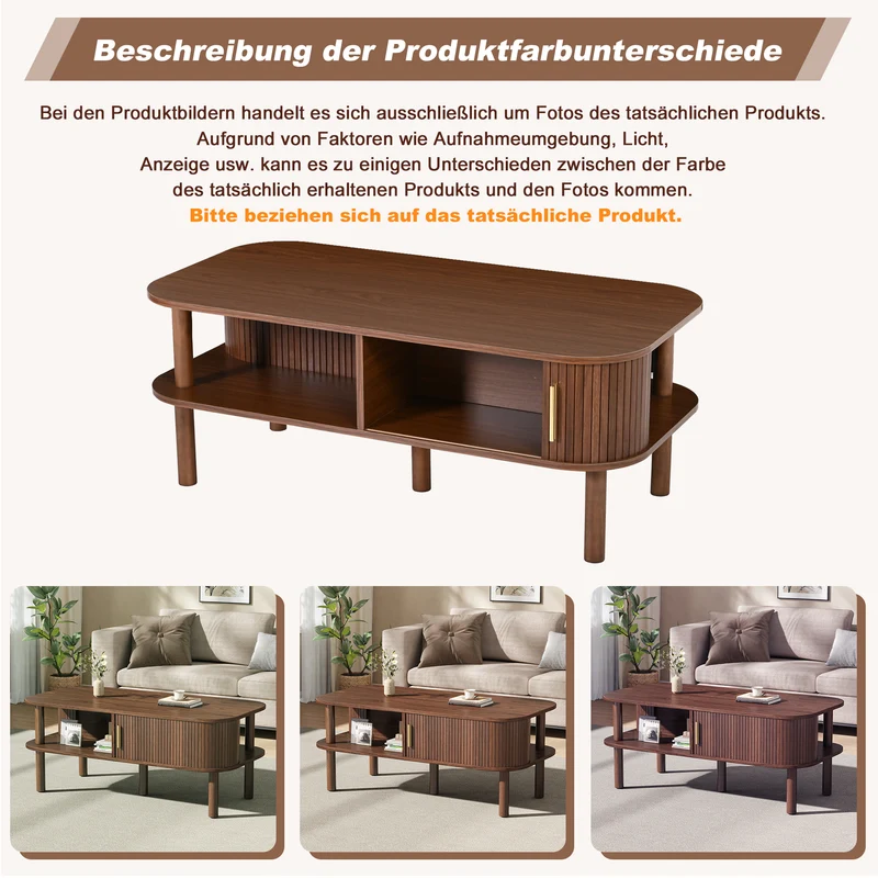 Table basse effet bois noyer avec rangement ouvert 2 portes coulissantes détails dorés 110x55x45 cm ITALIAN DIVIDER