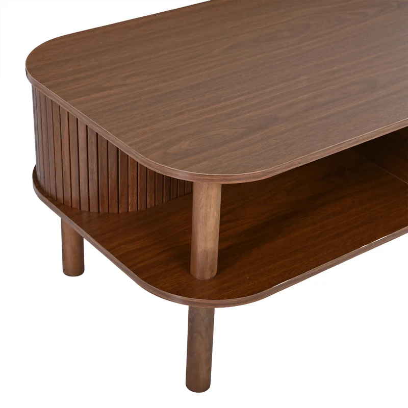 Table basse effet bois noyer avec rangement ouvert 2 portes coulissantes détails dorés 110x55x45 cm ITALIAN DIVIDER