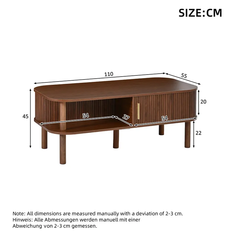 Table basse effet bois noyer avec rangement ouvert 2 portes coulissantes détails dorés 110x55x45 cm ITALIAN DIVIDER