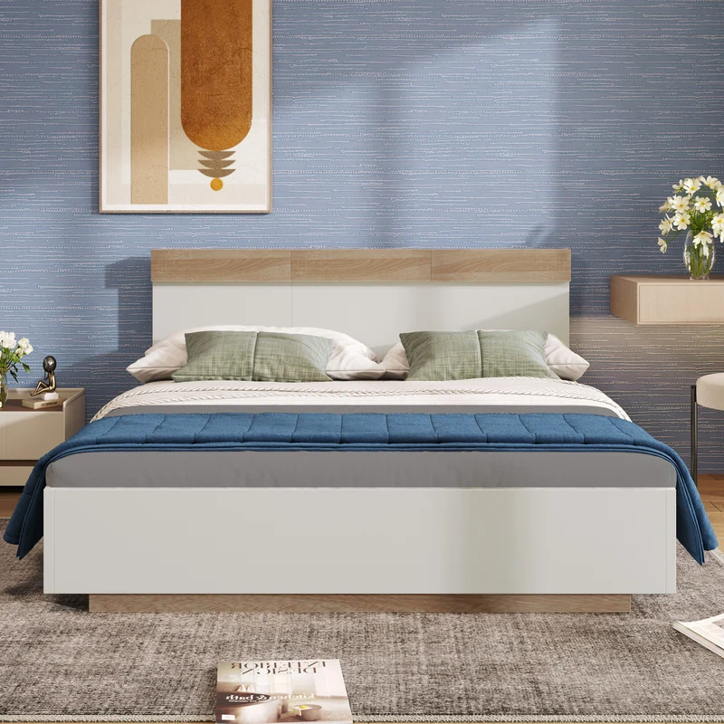 Lit double 160x200 cm bois chêne Sonoma/Blanc avec tête de lit flottante, cadre & sommier inclus, style moderne