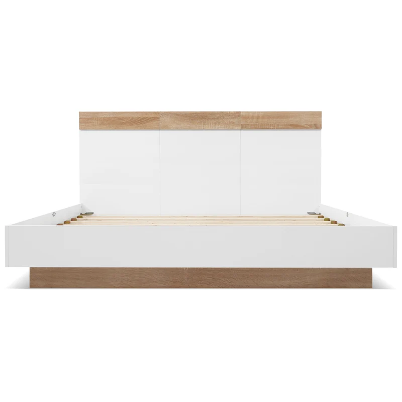 Lit double 160x200 cm bois chêne Sonoma/Blanc avec tête de lit flottante, cadre & sommier inclus, style moderne