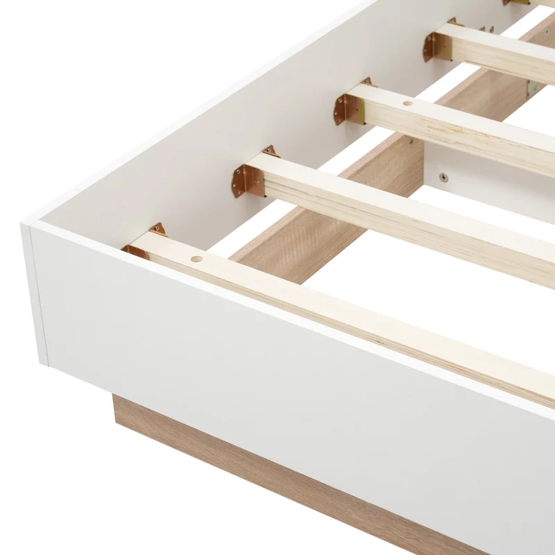 Lit double 160x200 cm bois chêne Sonoma/Blanc avec tête de lit flottante, cadre & sommier inclus, style moderne