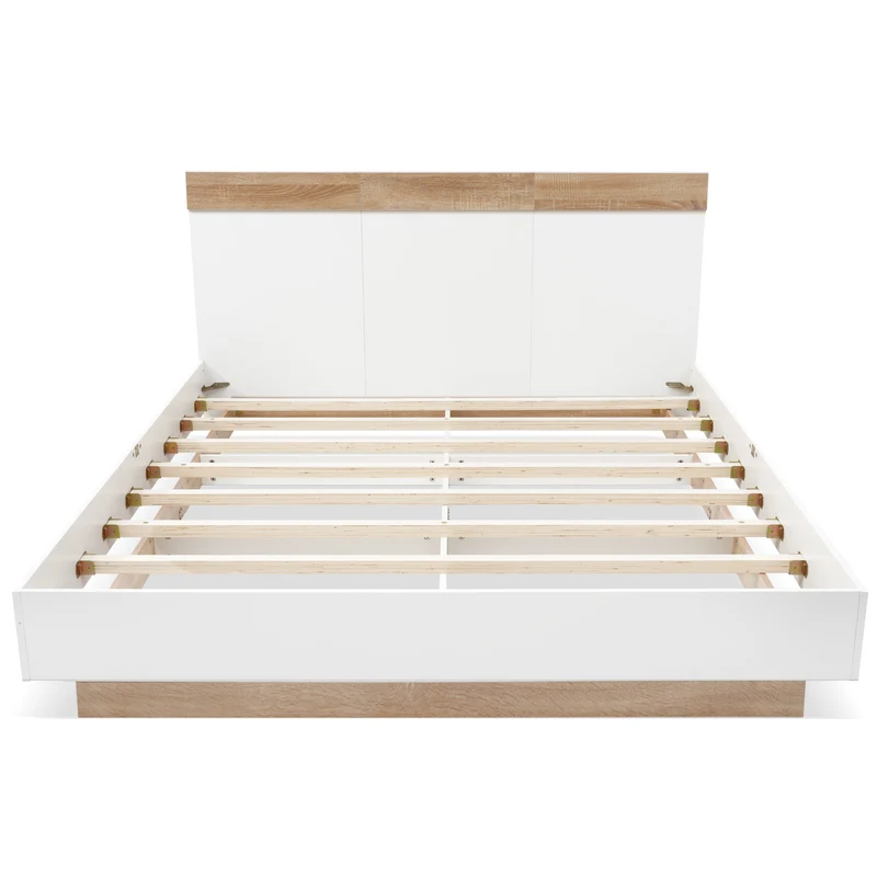 Lit double 160x200 cm bois chêne Sonoma/Blanc avec tête de lit flottante, cadre & sommier inclus, style moderne