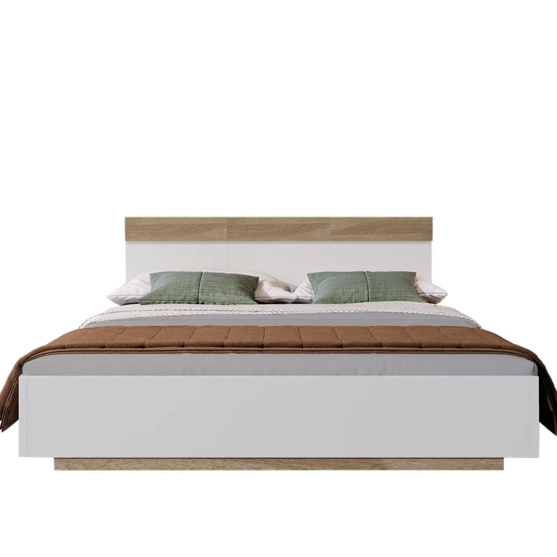 Lit double 160x200 cm bois chêne Sonoma/Blanc avec tête de lit flottante, cadre & sommier inclus, style moderne