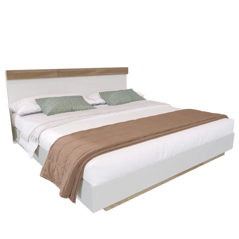 Lit double 160x200 cm bois chêne Sonoma/Blanc avec tête de lit flottante, cadre & sommier inclus, style moderne