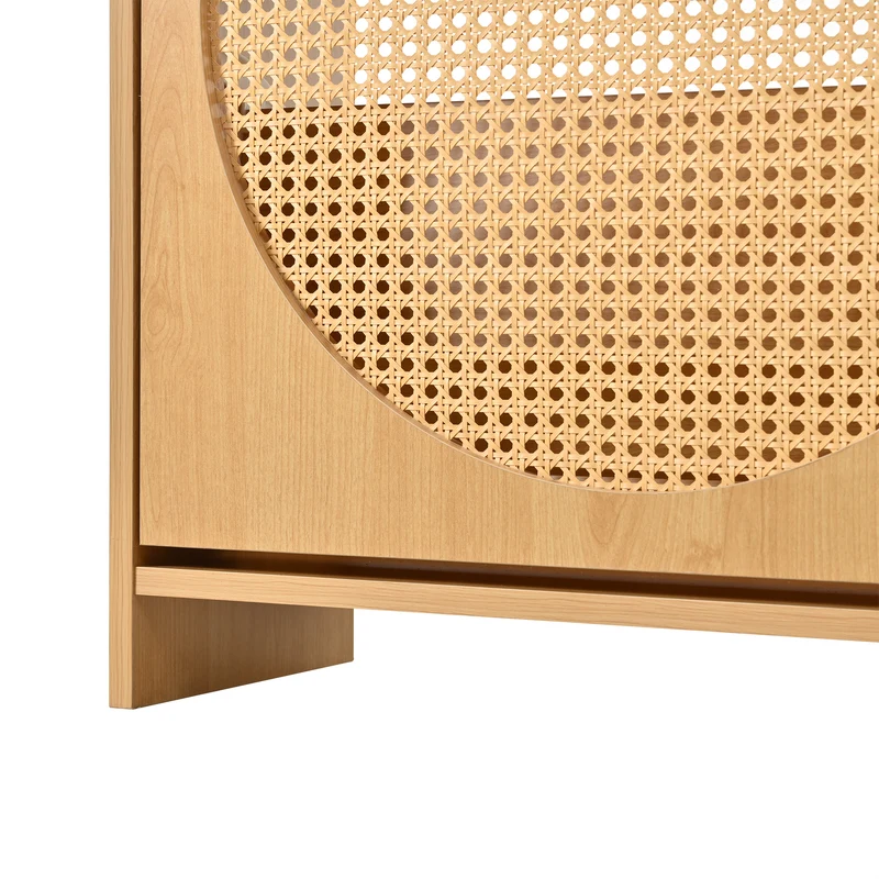 Meuble à chaussures effet bois naturel 4 portes avec motif arche rotin ajouré LAMP EASY