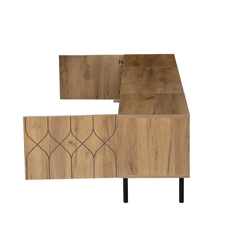 Meuble TV effet bois et noir avec portes à motifs géométriques 180x40x50cm ITALIAN GOLD LINE