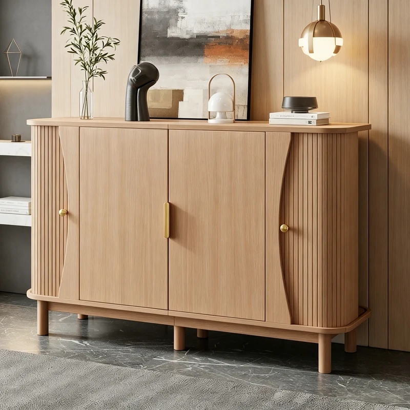 Buffet effet bois clair 2 portes battantes et 2 portes coulissantes à lames verticales ITALIAN DRESSER