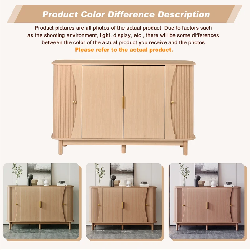 Buffet effet bois clair 2 portes battantes et 2 portes coulissantes à lames verticales ITALIAN DRESSER