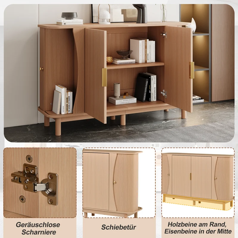Buffet effet bois clair 2 portes battantes et 2 portes coulissantes à lames verticales ITALIAN DRESSER