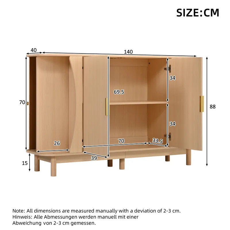 Buffet effet bois clair 2 portes battantes et 2 portes coulissantes à lames verticales ITALIAN DRESSER
