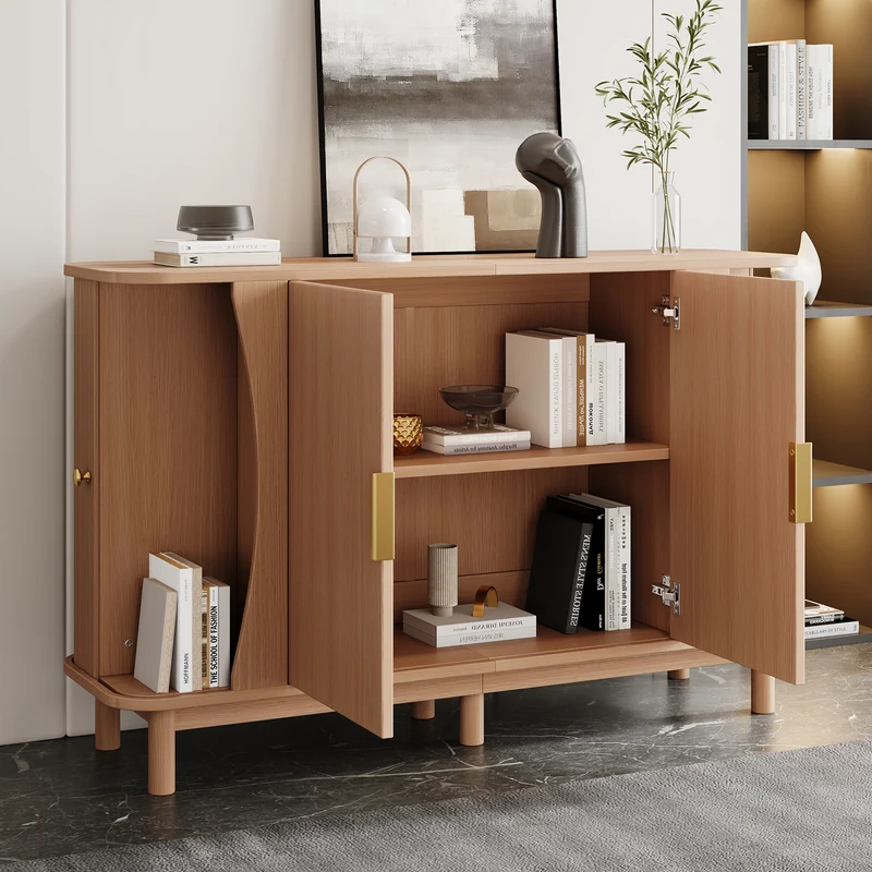 Buffet effet bois clair 2 portes battantes et 2 portes coulissantes à lames verticales ITALIAN DRESSER