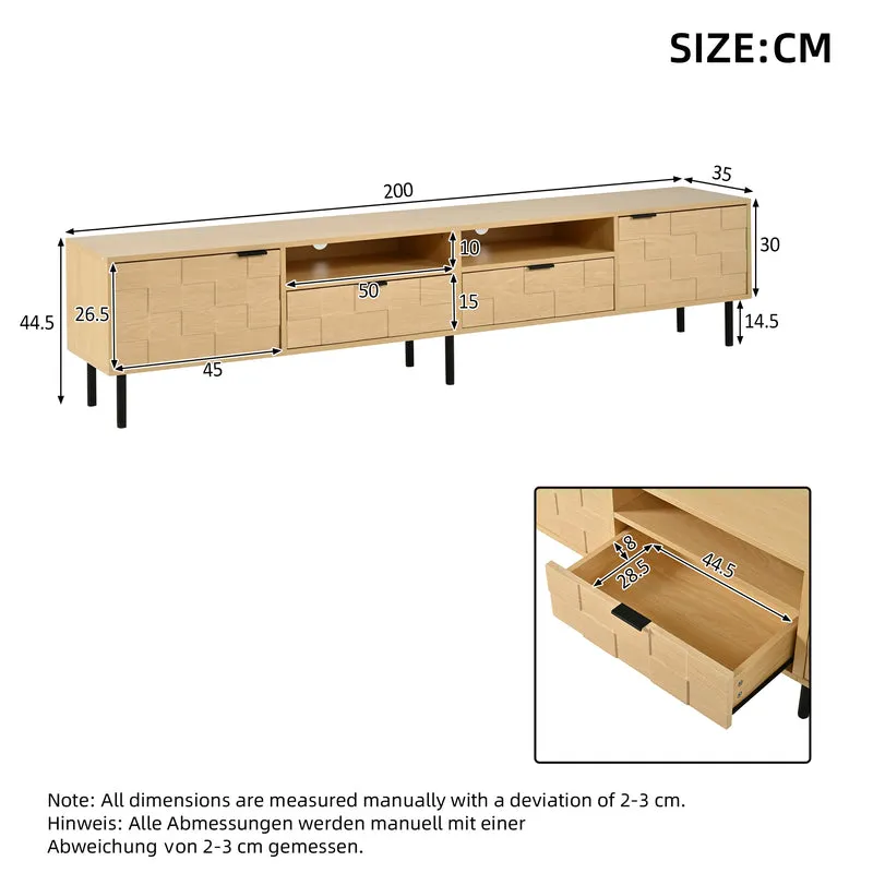 Meuble TV effet bois façade 3D texturée 2 portes 2 niches et 2 tiroirs ITALIAN DESK