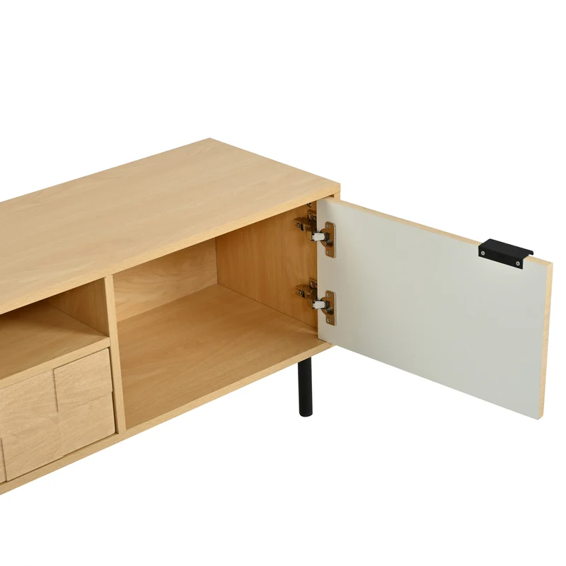 Meuble TV effet bois façade 3D texturée 2 portes 2 niches et 2 tiroirs ITALIAN DESK