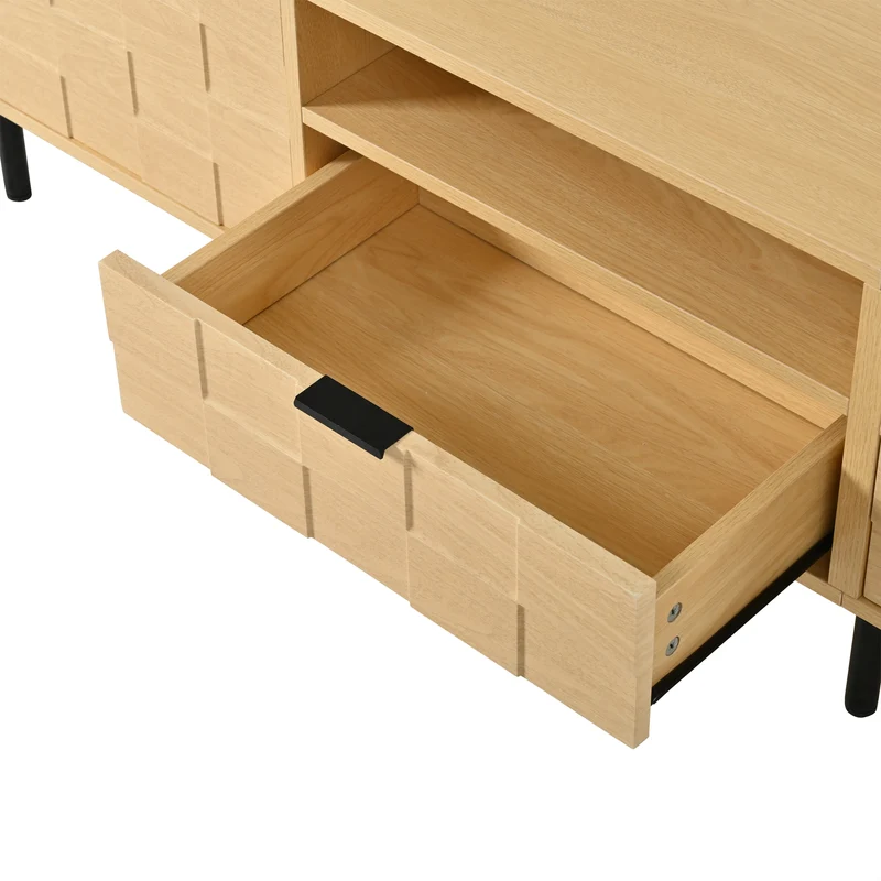 Meuble TV effet bois façade 3D texturée 2 portes 2 niches et 2 tiroirs ITALIAN DESK