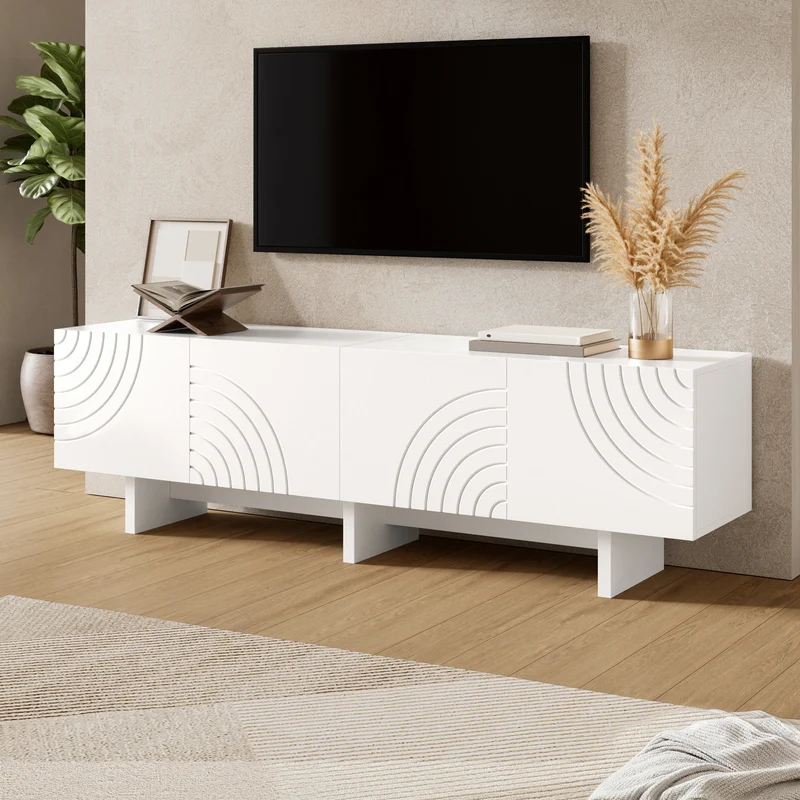 Meuble TV blanc arc-en-ciel en relief avec 4 portes 170x35x50cm FLOATING COTTON ELITE