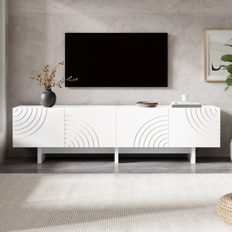 Meuble TV blanc arc-en-ciel en relief avec 4 portes 170x35x50cm FLOATING COTTON ELITE