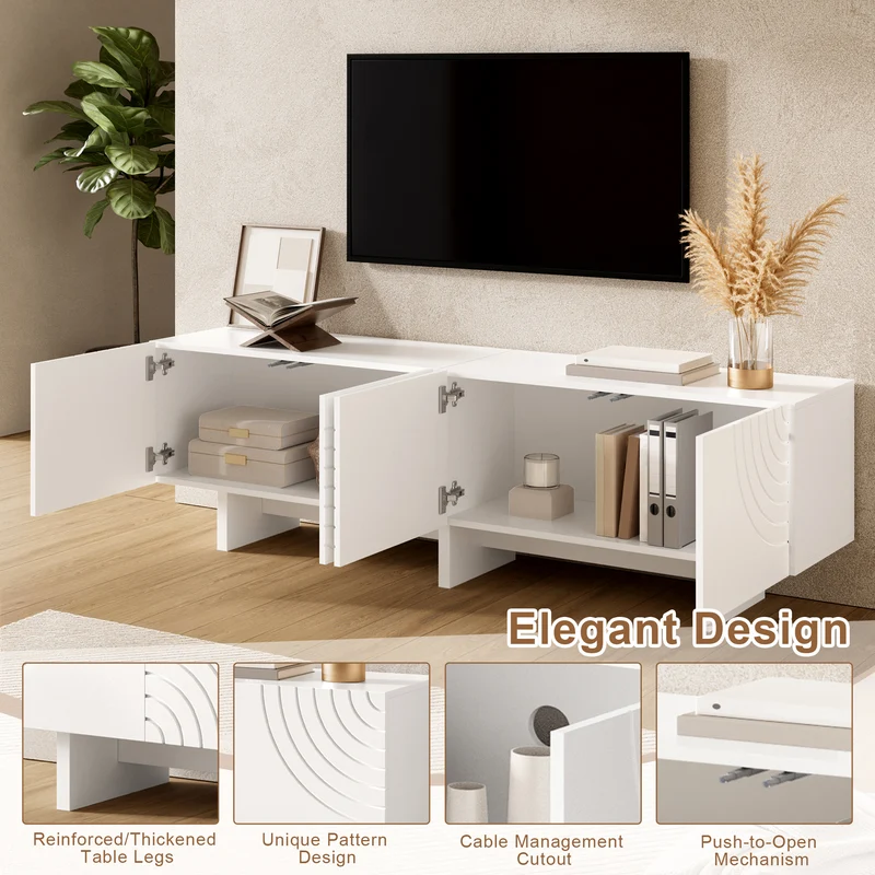 Meuble TV blanc arc-en-ciel en relief avec 4 portes 170x35x50cm FLOATING COTTON ELITE