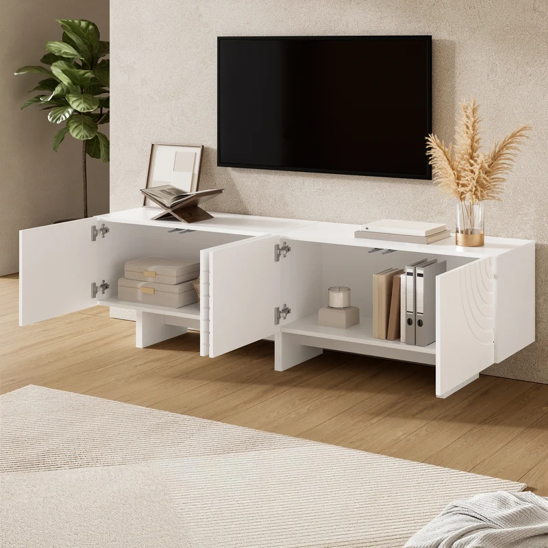 Meuble TV blanc arc-en-ciel en relief avec 4 portes 170x35x50cm FLOATING COTTON ELITE