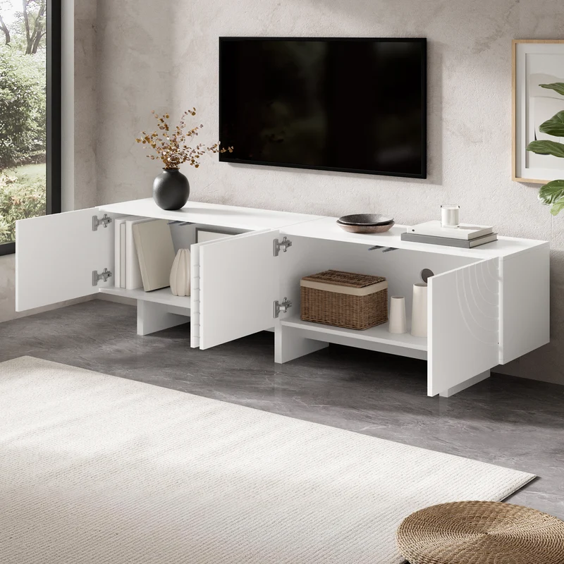 Meuble TV blanc arc-en-ciel en relief avec 4 portes 170x35x50cm FLOATING COTTON ELITE