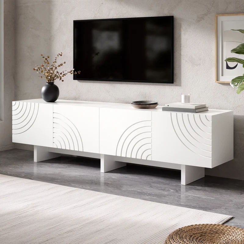 Meuble TV blanc arc-en-ciel en relief avec 4 portes 170x35x50cm FLOATING COTTON ELITE