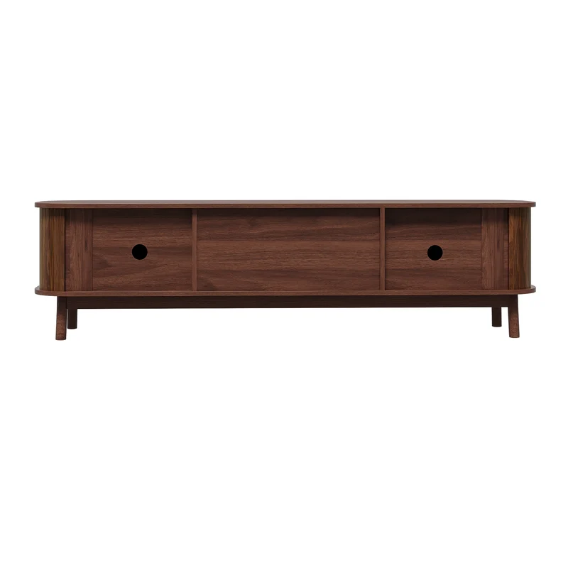 Meuble TV effet bois noyer style vintage 2 tiroirs et portes coulissantes 170cm VIGOURUM