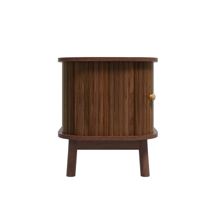Meuble TV effet bois noyer style vintage 2 tiroirs et portes coulissantes 170cm VIGOURUM