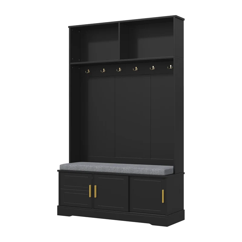 Vestiaire à l'entrée noir banc à chaussures porte manteau 120x40x191cm VERTEXVYNTH