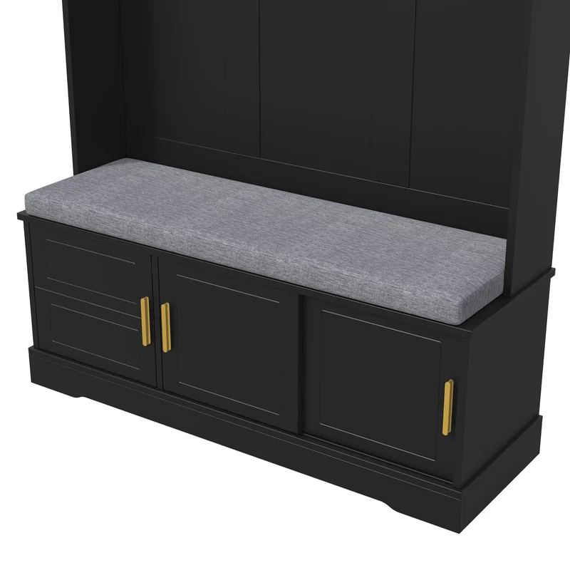 Vestiaire à l'entrée noir banc à chaussures porte manteau 120x40x191cm VERTEXVYNTH
