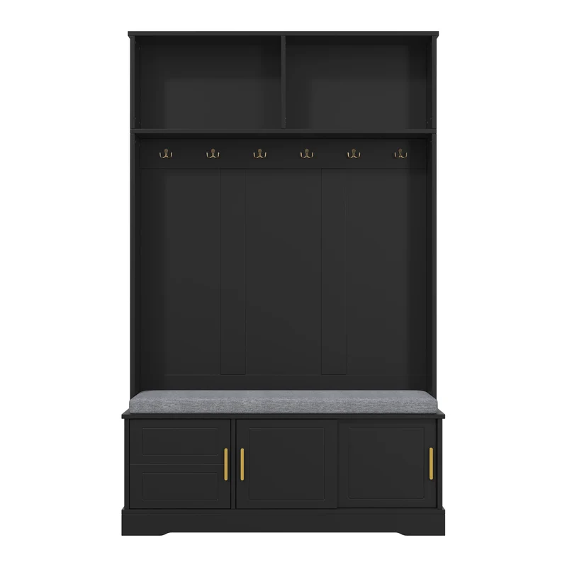 Vestiaire à l'entrée noir banc à chaussures porte manteau 120x40x191cm VERTEXVYNTH